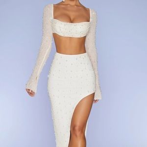 Oh Polly cowl neck crop top and maxi skirt.